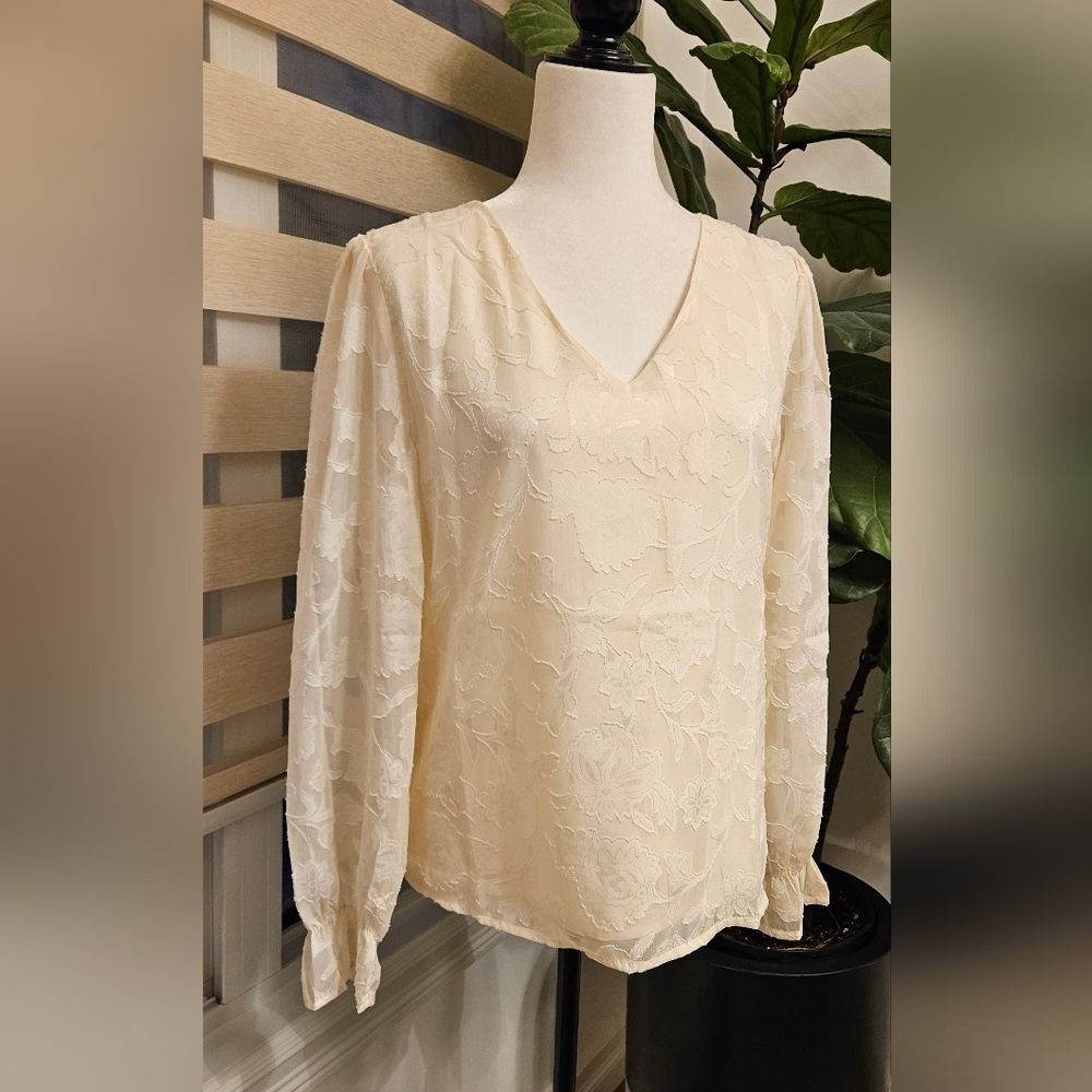 APRICOT Cream Textured V-Neck Blouse